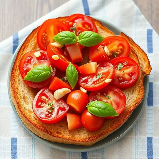 Bruschetta al pomodoro, pane tostato con pomodori freschi, aglio e basilico