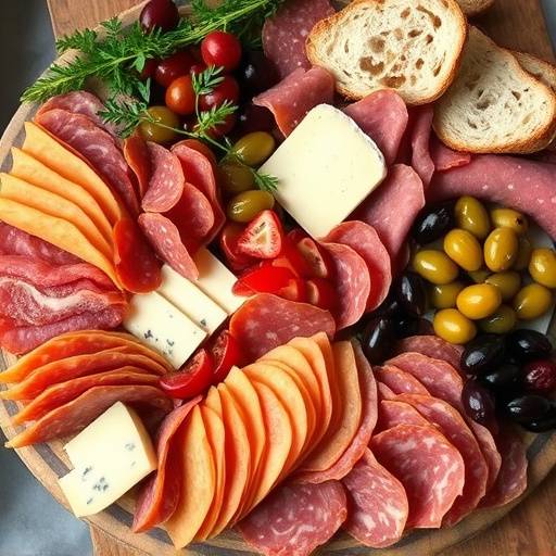 Tagliere di Antipasto Italiano con salumi misti, formaggi artigianali, olive e pane casereccio.