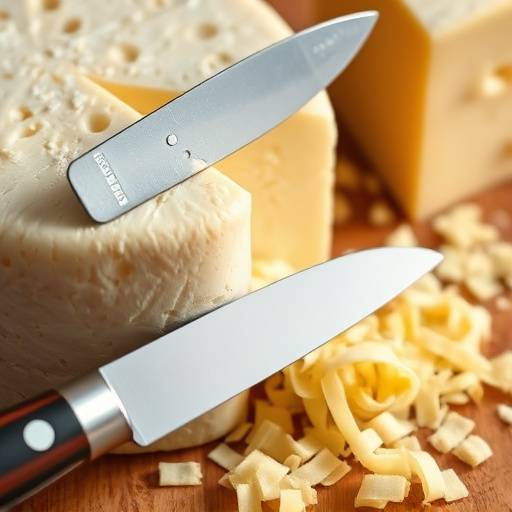 Una forma di parmigiano reggiano, con un coltello e scaglie di formaggio